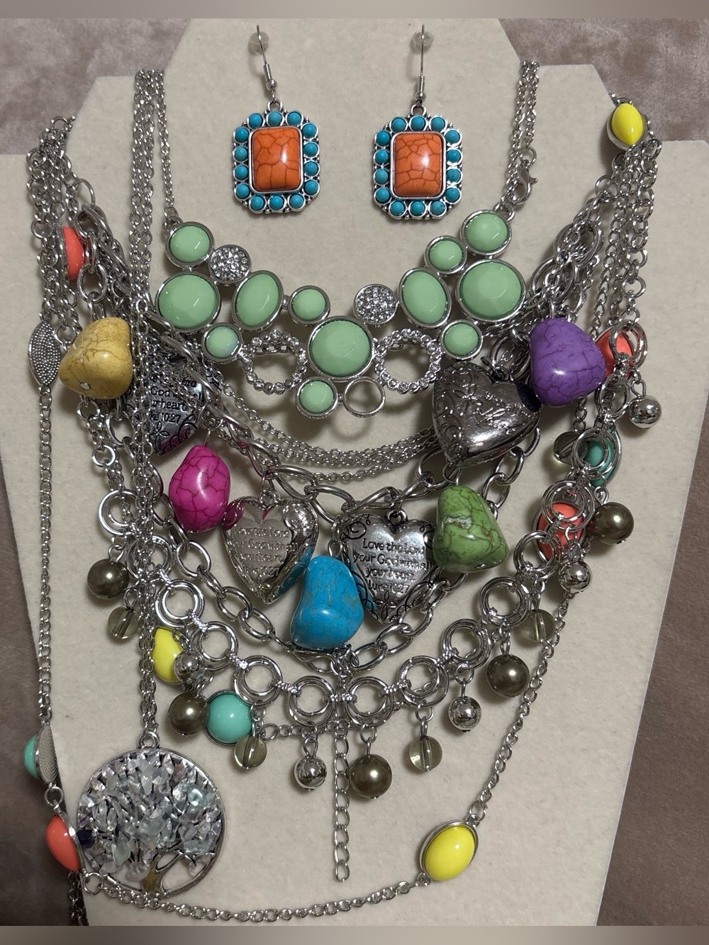 New 50 Pieces Jewelry In Green Orange Yellow Silver tone Necklaces Earrings few
